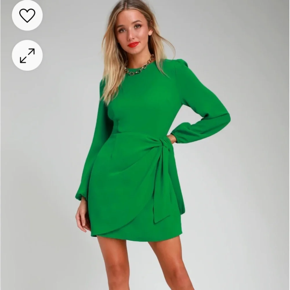 NWT Lulus Believe It or Knot Long Sleeve Tie-Front Skater Dress - Picture 3 of 4